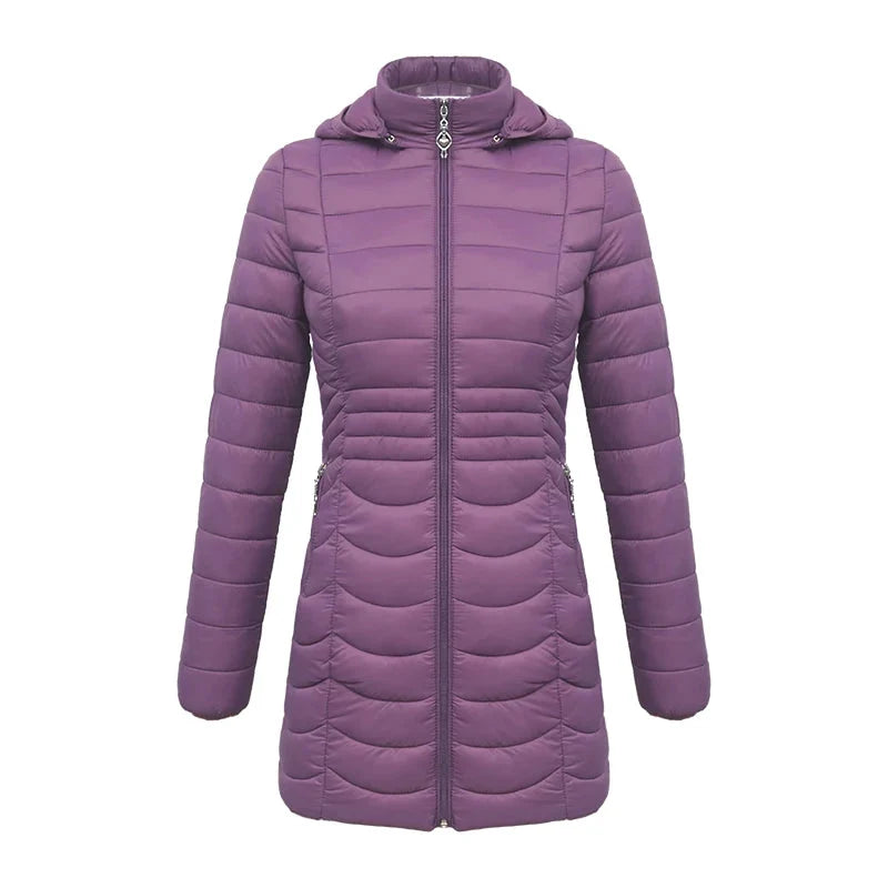 Lange dames winterjas met afneembare capuchon