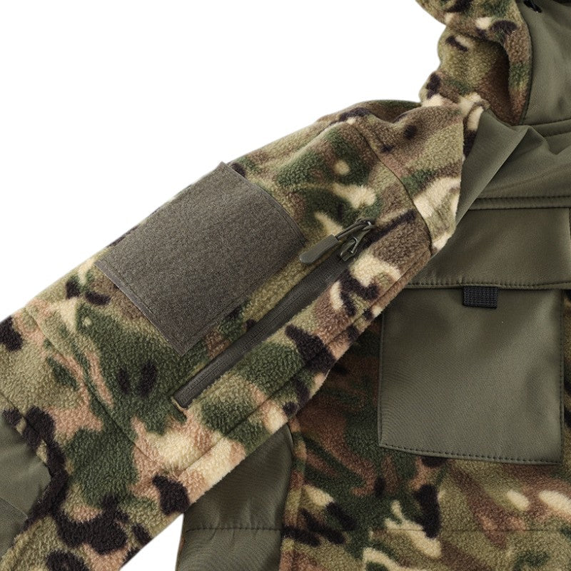 Heren fleecevest tactisch met capuchon in camouflage