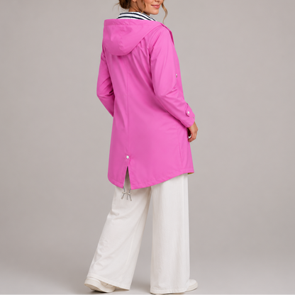 Regenjas voor dames met capuchon en gestreepte voering