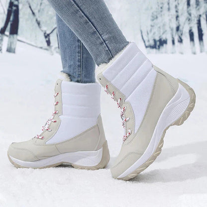 Snowboots dames met plateauzool in zwart en wit