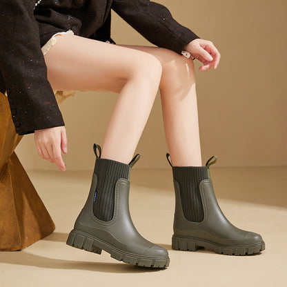 Kaplaarzen dames in Chelsea-stijl met gebreide inzet en plateauzool