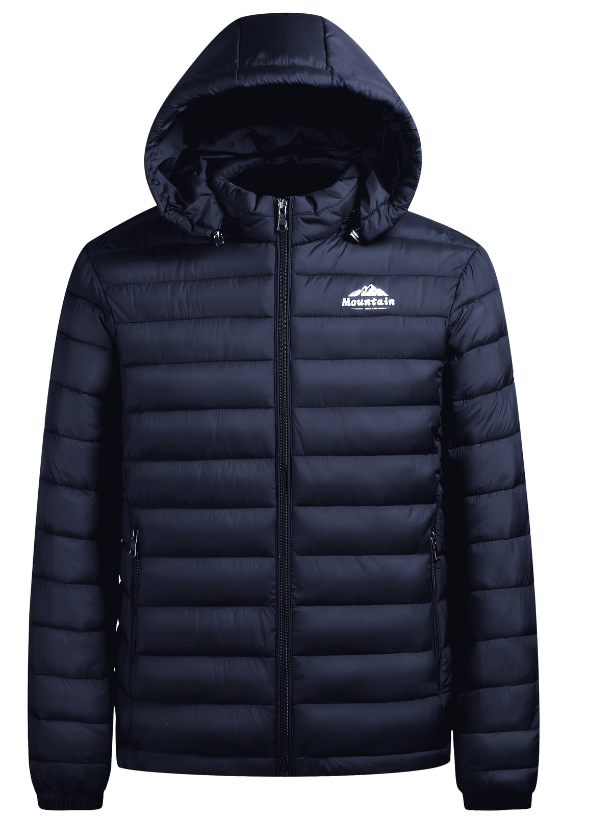 Heren winterjas met capuchon, gewatteerd in het zwart