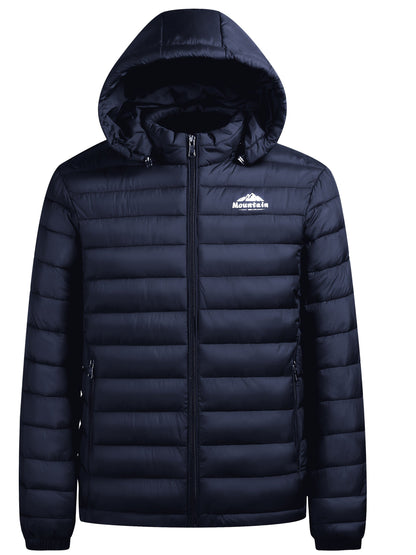 Heren winterjas met capuchon, gewatteerd in het zwart