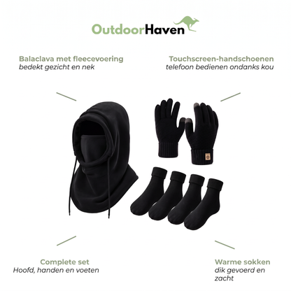 Bivakmuts Handschoenen Sokken Set - Fleece Gevoerd - 3-in-1