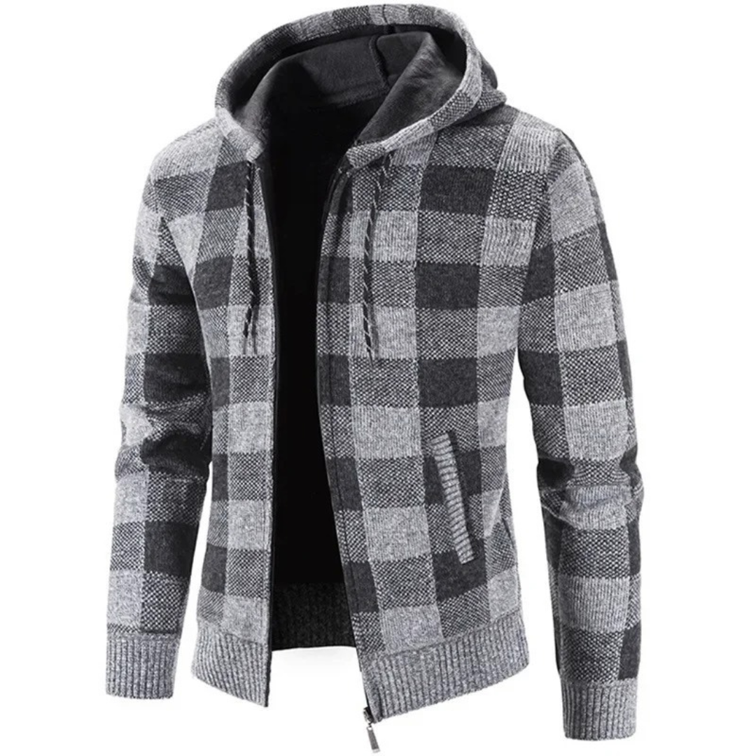 Gevoerd heren vest met capuchon en ruitpatroon