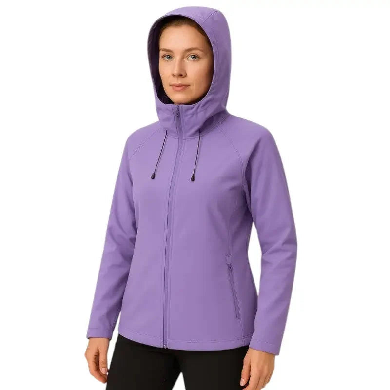 Gevoerde softshell jas dames met capuchon in roze