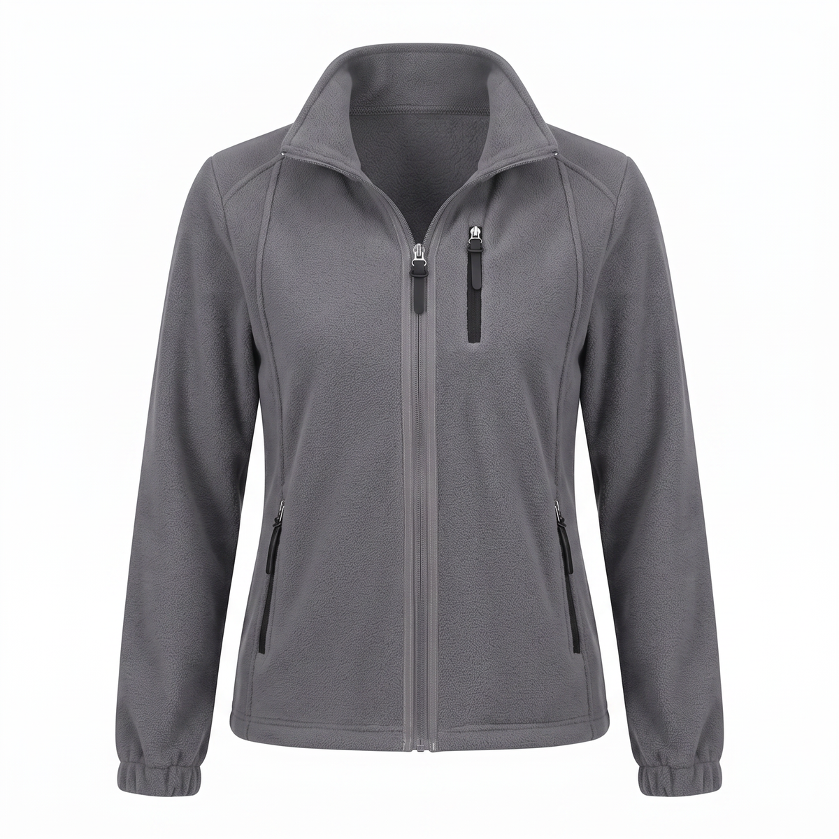 Grijze dames fleece jas met opstaande kraag