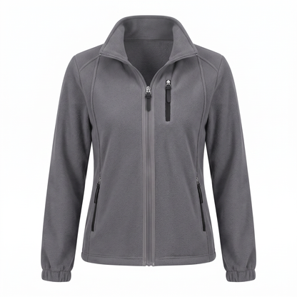 Grijze dames fleece jas met opstaande kraag
