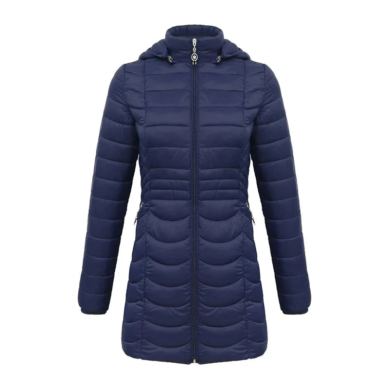 Lange dames winterjas met afneembare capuchon