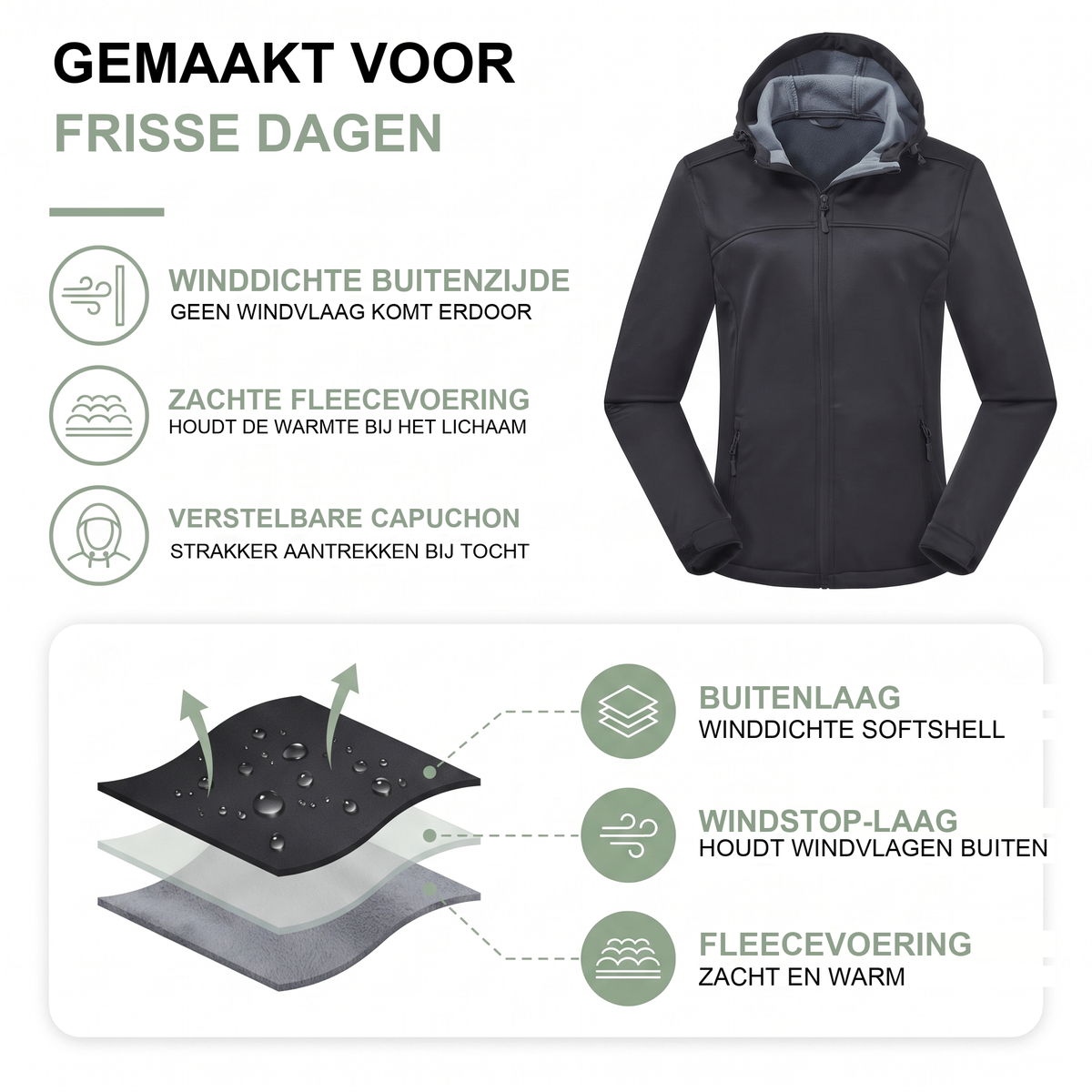 Softshell jas dames met capuchon en fleece voering