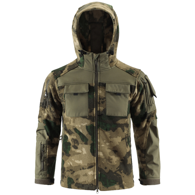 Heren fleecevest tactisch met capuchon in camouflage