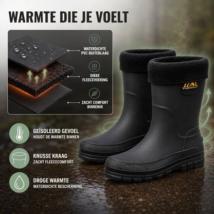 Gevoerde regenlaarzen – lagenopbouw met dikke fleecevoering