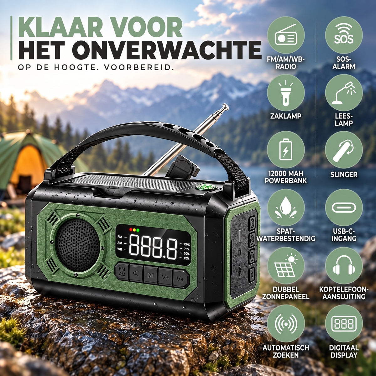 Noodradio alle twaalf functies in één oogopslag