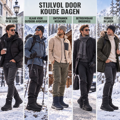 Winterlaarzen heren gecombineerd in vijf winteroutfits