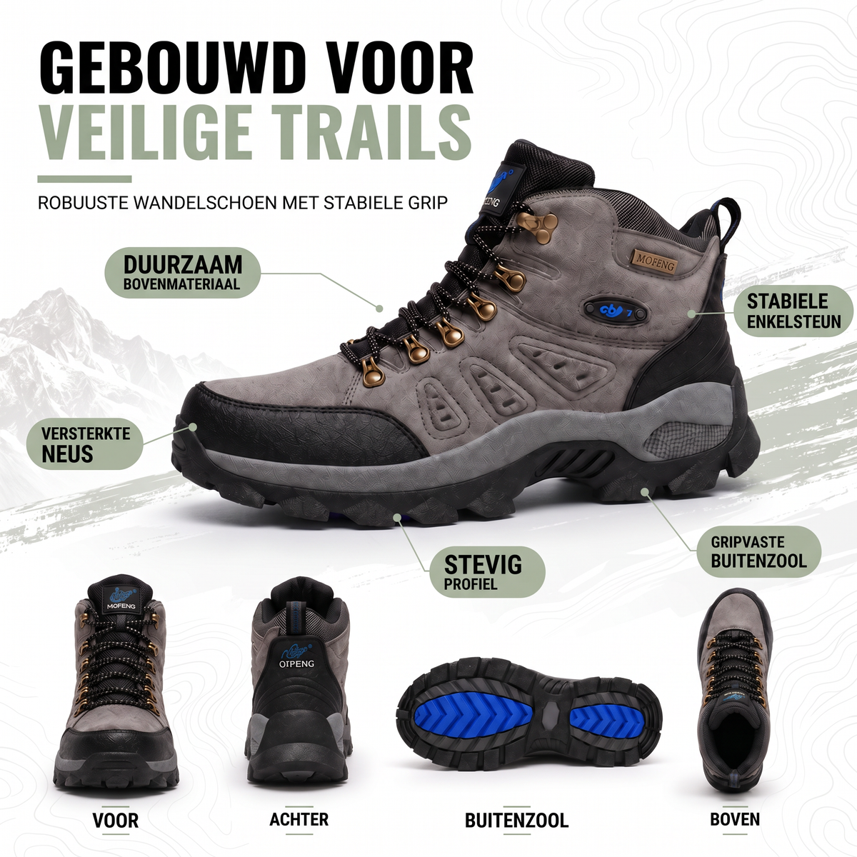 Wandelschoenen heren gebouwd voor veilige trails