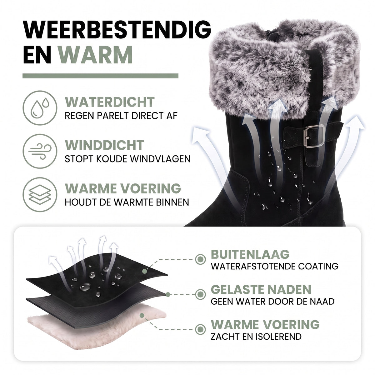 Snowboots Dames - Wadenhoog met Bontkraag - Waterdicht Gevoerd