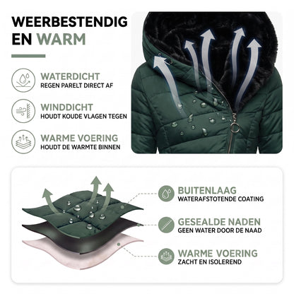 Waterdichte Winterjas Dames - Kunstbontcapuchon - Gewatteerd