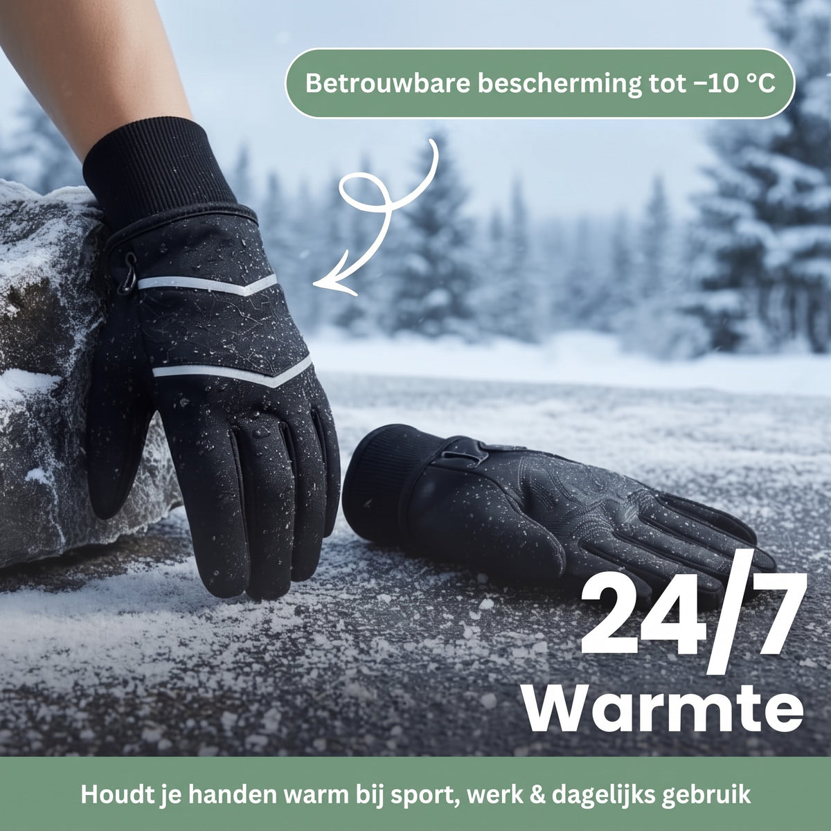 Waterdichte handschoenen op besneeuwde grond – betrouwbare bescherming tot −10 °C