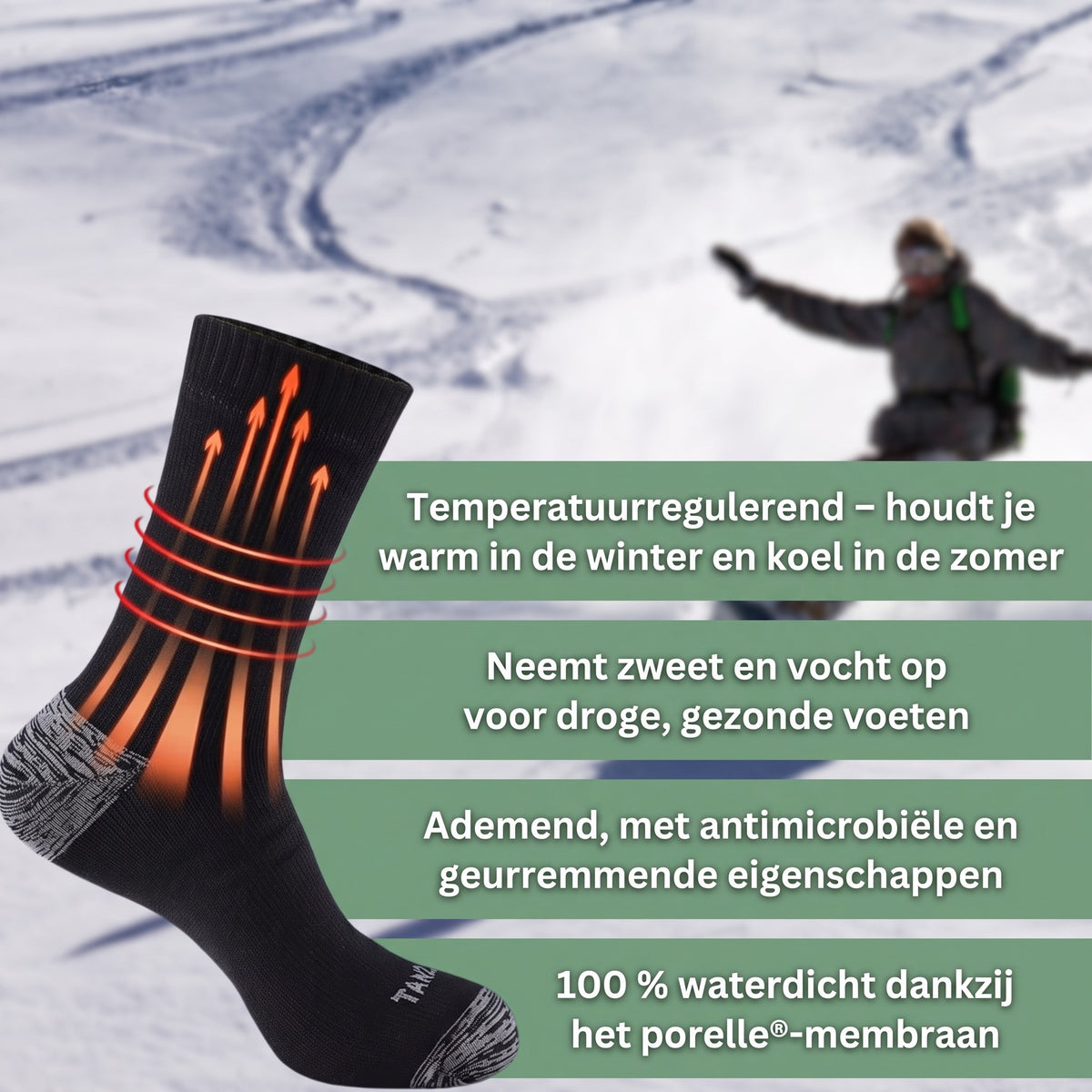 Waterdichte sok – temperatuurregulerend, ademend, met membraan