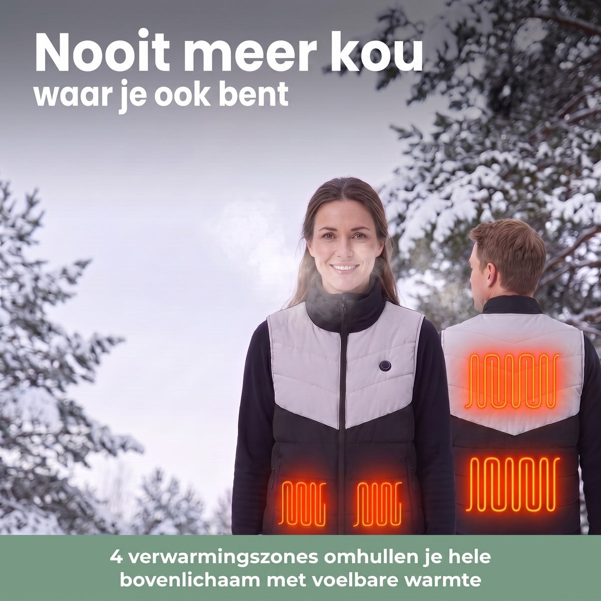 Verwarmde bodywarmer in de sneeuw – 4 verwarmingszones voor je hele bovenlichaam