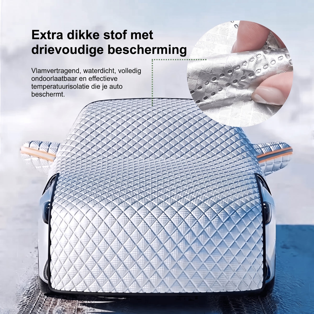 Voorruitbeschermer auto – extra dikke stof met drievoudige bescherming, close-up