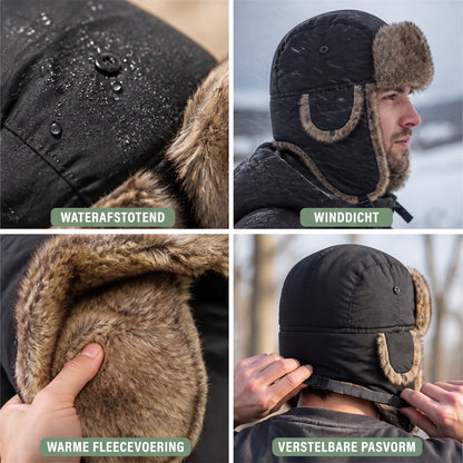 Bontmuts met oorflappen in detail – waterafstotend, winddicht, warme voering en verstelbare pasvorm