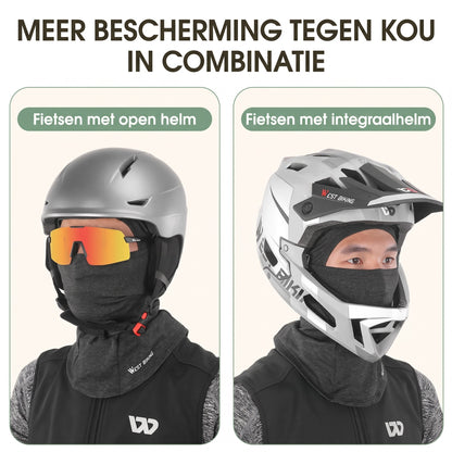 Balaclava bivakmuts onder een open helm en een integraalhelm – meer bescherming tegen kou