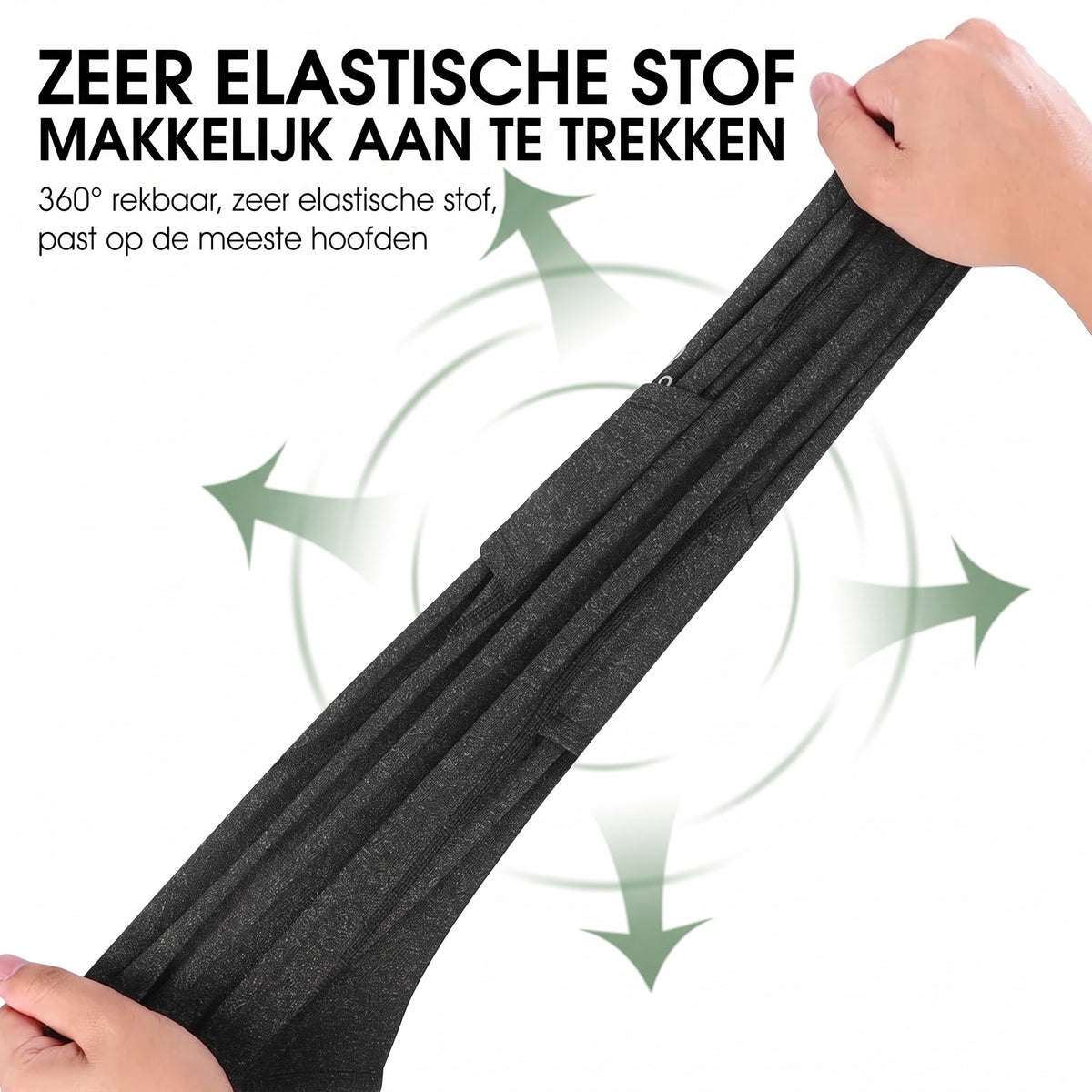 Balaclava bivakmuts van zeer elastische stof – twee handen rekken het materiaal alle kanten op