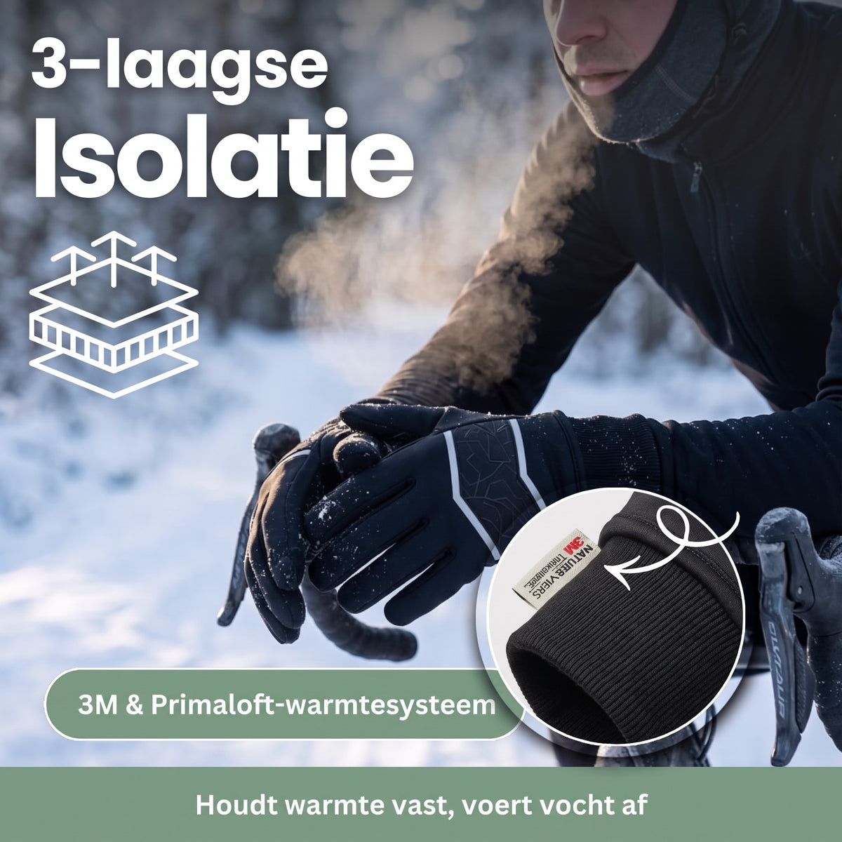 Waterdichte handschoenen met 3-laagse isolatie bij het fietsen in de sneeuw – 3M & Primaloft
