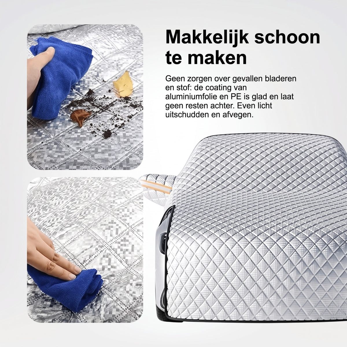 Voorruitbeschermer makkelijk schoon te maken – bladeren en stof gewoon afvegen