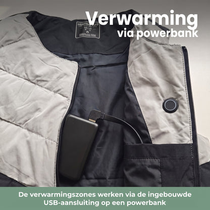 Verwarmde bodywarmer – powerbank aan de ingebouwde USB-aansluiting