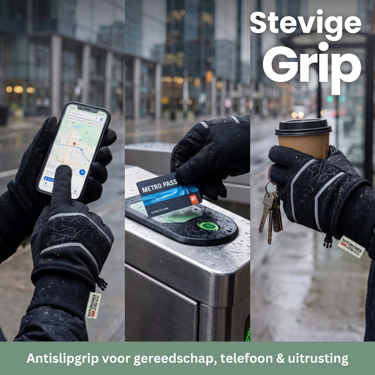 Waterdichte handschoenen met antislipgrip om telefoon, ov-kaart en koffiebeker