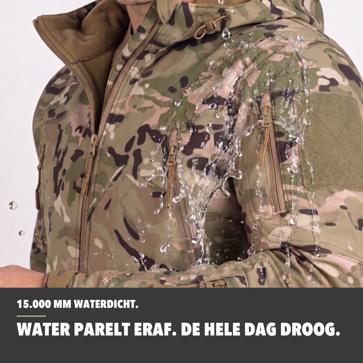 Softshell Jas Heren Camouflage – water parelt eraf