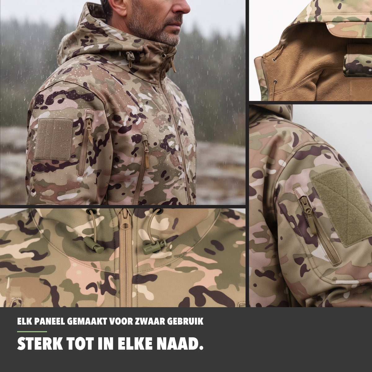 Softshell Jas Heren Camouflage – details en naden