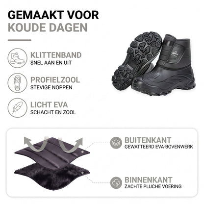 Snowboots heren: klittenband, profielzool, licht EVA, gewatteerd bovenwerk en zachte pluche voering
