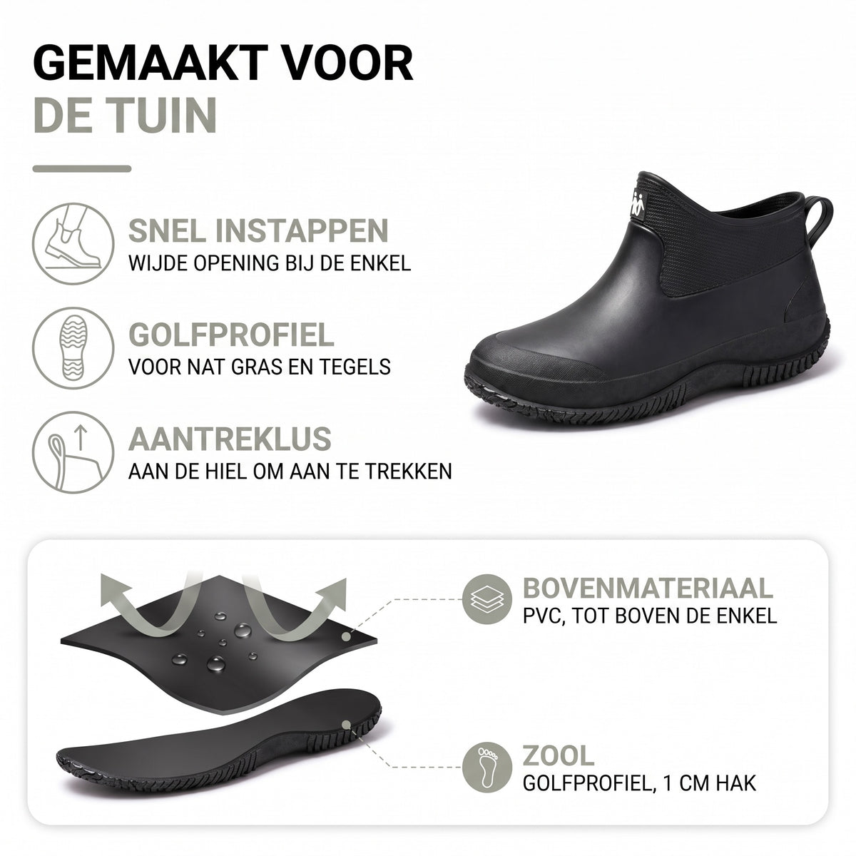 Korte regenlaarzen dames – bovenmateriaal van PVC en zool met golfprofiel
