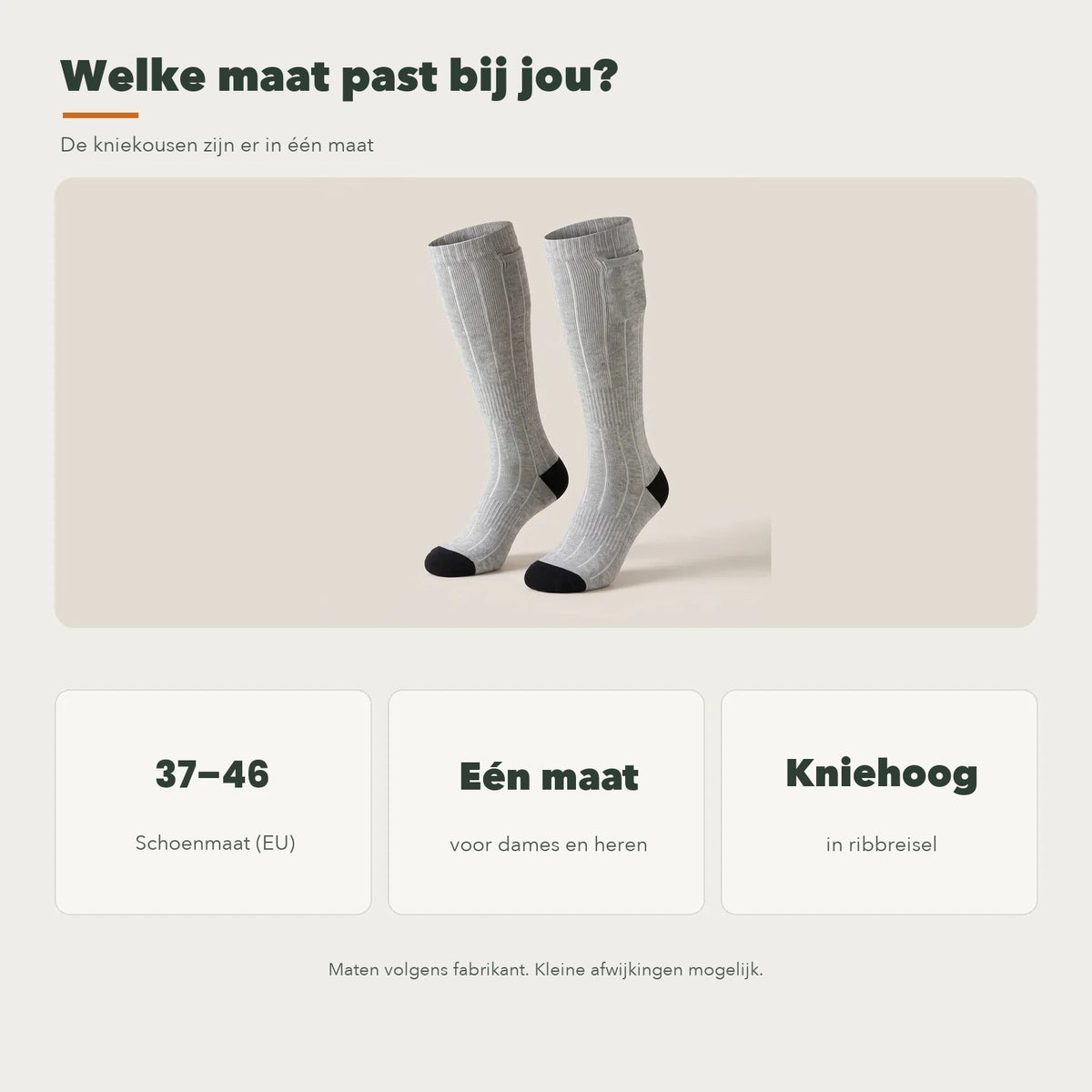 Verwarmde Sokken – maattabel