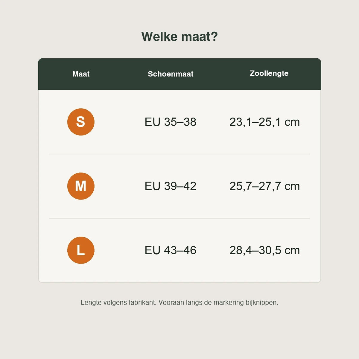 Verwarmde Inlegzolen Oplaadbaar – maattabel