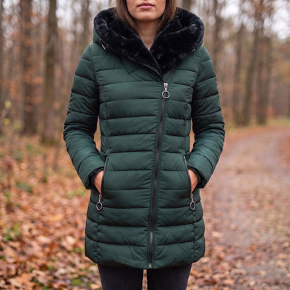 Waterdichte winterjas dames met kunstbontcapuchon