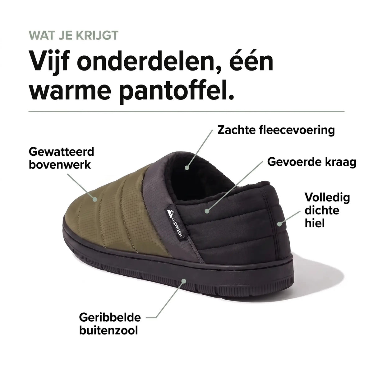 Pantoffel met dichte hiel: de vijf onderdelen