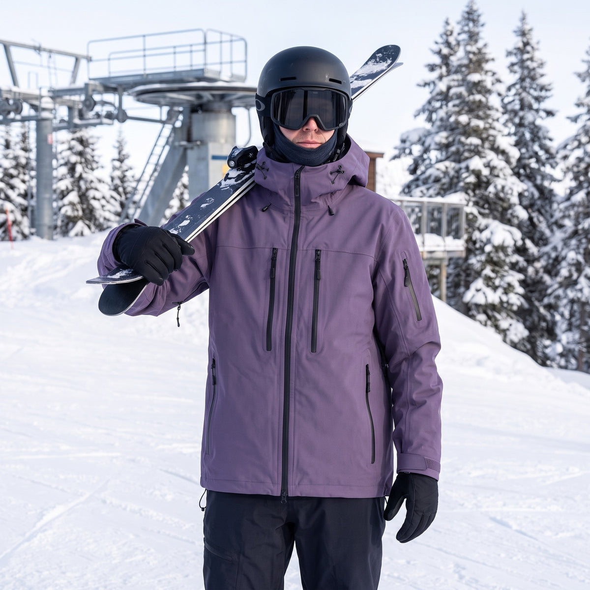 Ski-jas Unisex – met ski's op de schouder bij de lift
