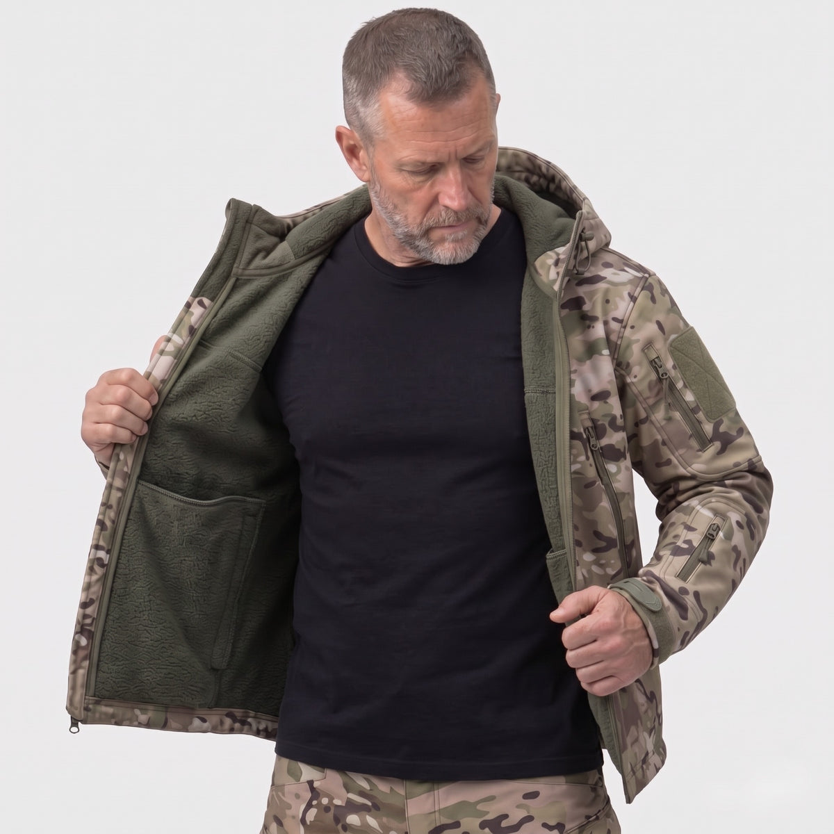 Softshell Jas Heren Camouflage – fleecevoering binnenkant