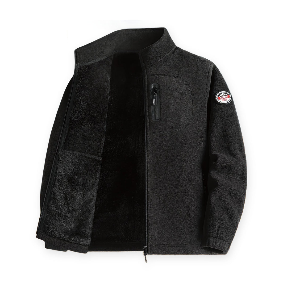 Fleece vest heren in zwart met opstaande kraag en rits
