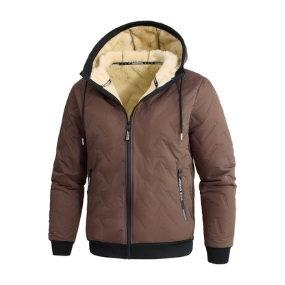 Winterjas heren met capuchon in bruin met lichte pluche voering