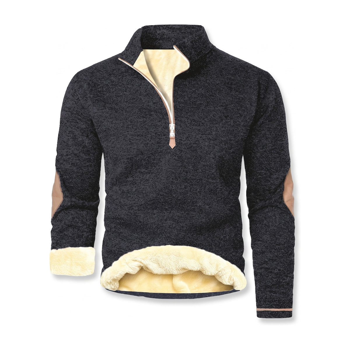 Trui heren in zwart – gebreide trui met teddyfleece voering en rits