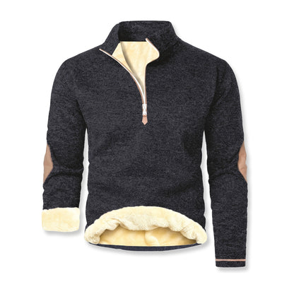 Trui heren in zwart – gebreide trui met teddyfleece voering en rits
