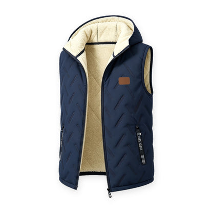 Bodywarmer heren met capuchon in marineblauw met ritszakken
