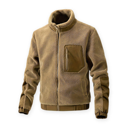 Fleece vest heren in camel van teddy fleece met opstaande kraag