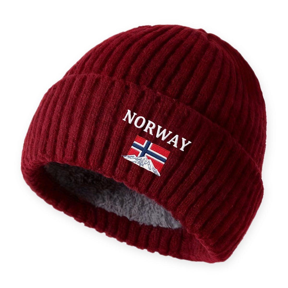 Wintermuts heren, kleur: bordeauxrood, met NORWAY-borduursel op witte achtergrond