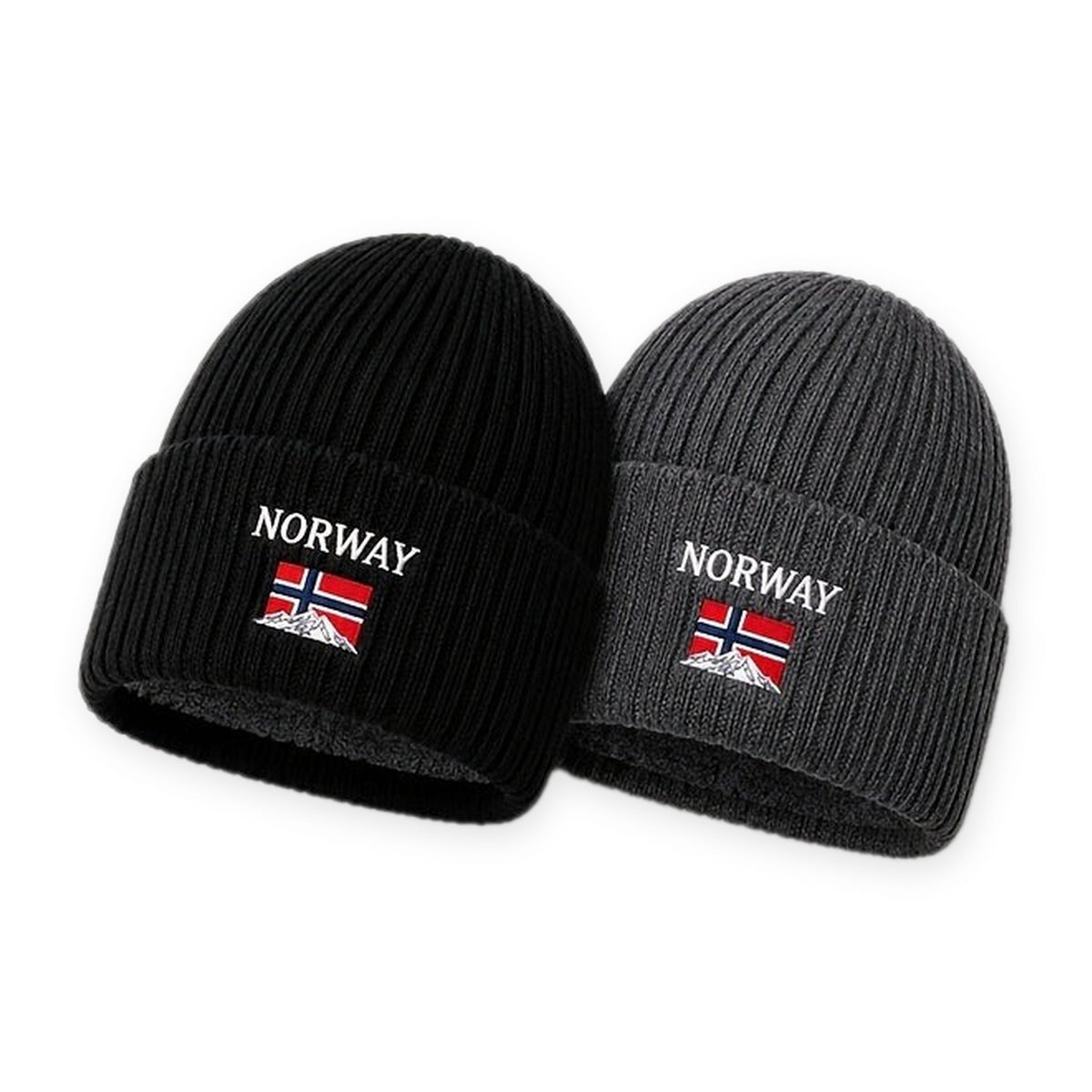 Wintermuts heren, kleur: 2-pack Zwart & Donkergrijs, met NORWAY-borduursel op witte achtergrond